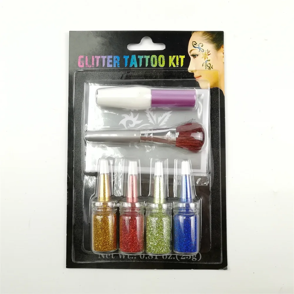 
Temporary Glitter Tattoo Kits with Vivid Colors Glitter Powder 