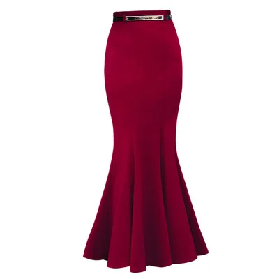 

Autumn Winter package hip Vintage Long Mermaid Skirt Women Elegant office lady trumpet Skirts With Free Belt plus size 3XL