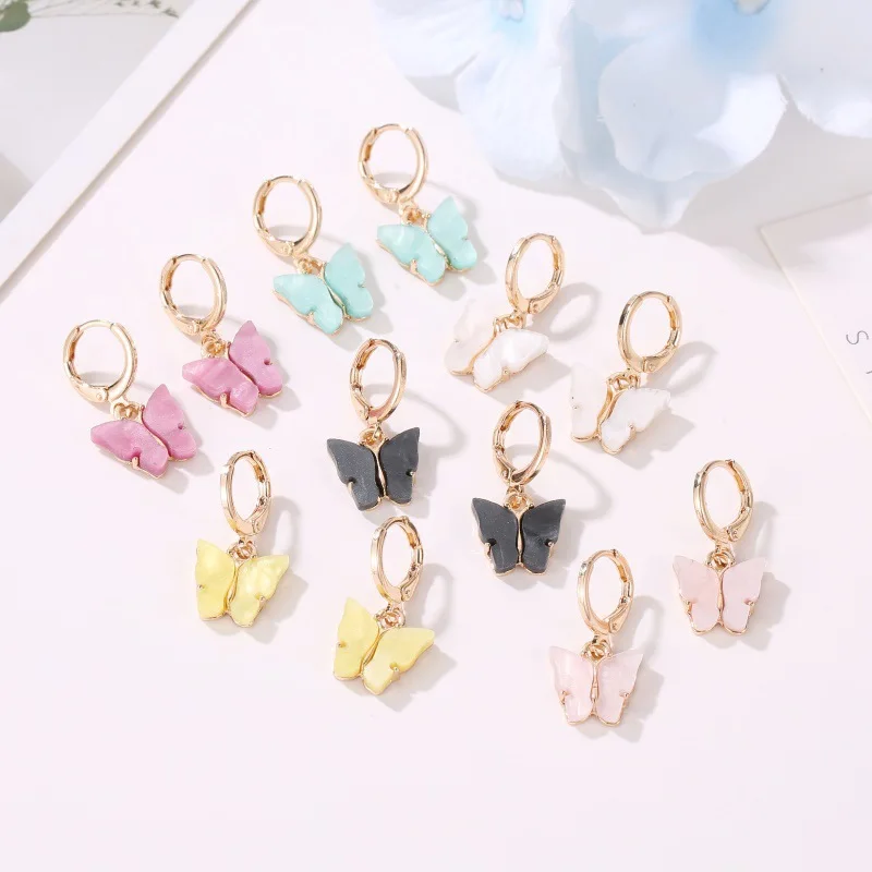 

New Design Ins Fashion Colorful Butterfly Earrings Butterfly Pendant Earrings For Women