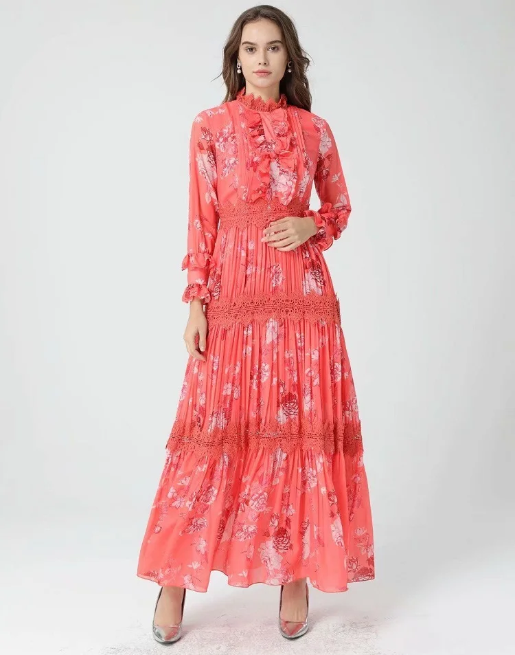 Lace Embroidery Long Sleeve Maxi Dress ...