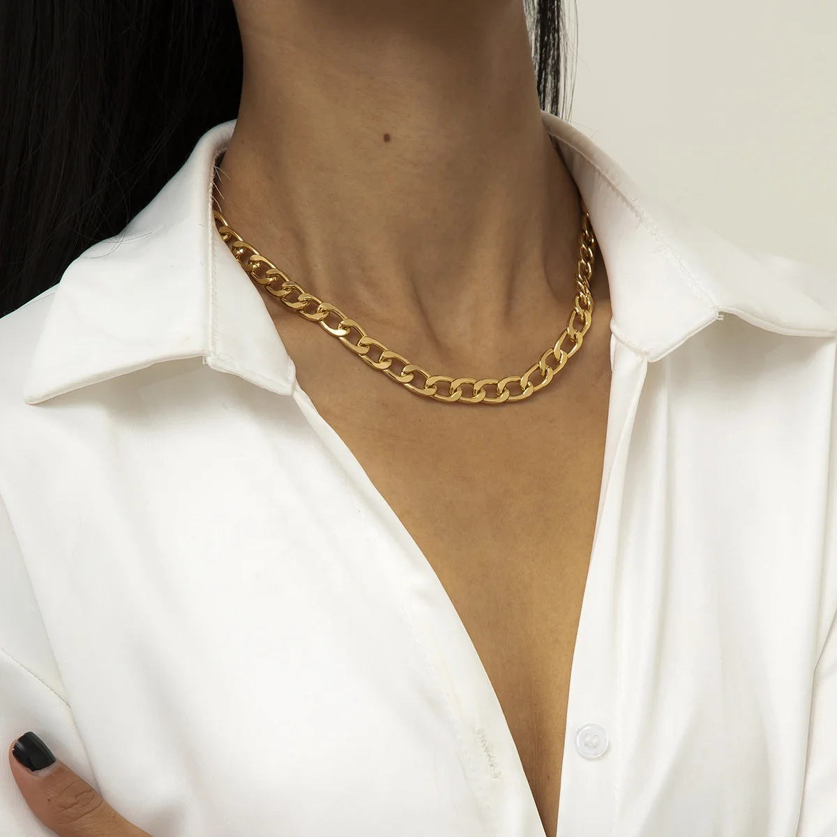 

Vintage Single Layer Solid Color Alloy Clavicle Chain Necklace Hip Hop Simple Women's Chokers Necklaces Girl Gift Jewelry, Picture shows