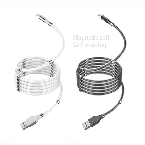 

Magnetic Coil Self Winding 3A 5A Fast Charging Data USB PD Cable, White,black,blue,green,red,gold