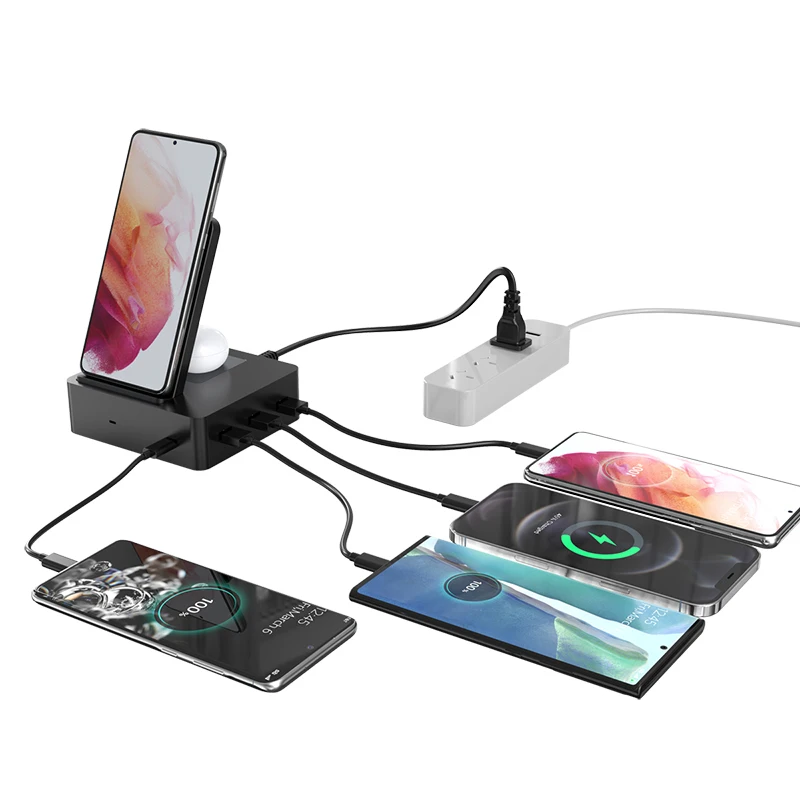 

6 in 1 Multi Cell Phone Charging Station 3 Port USB 1 Type-c Charger Stand 40W For Apple Devices And All Wireless Mobile Phone