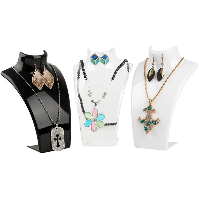 

Black White Transport Plastic Jewellery Display Neck Bust Shape Holder Both for Earrings and Necklace