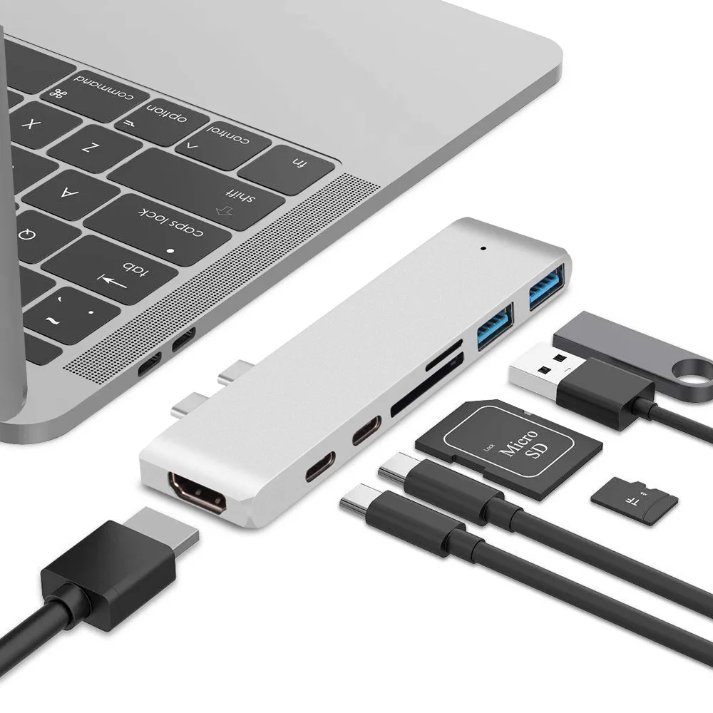 

6 7 In 2 1 USB Type C Hubs 3.0 Splitter 7 Port Data With 4K HD Multiport Card Reader TF SD All In One Usb Adapter