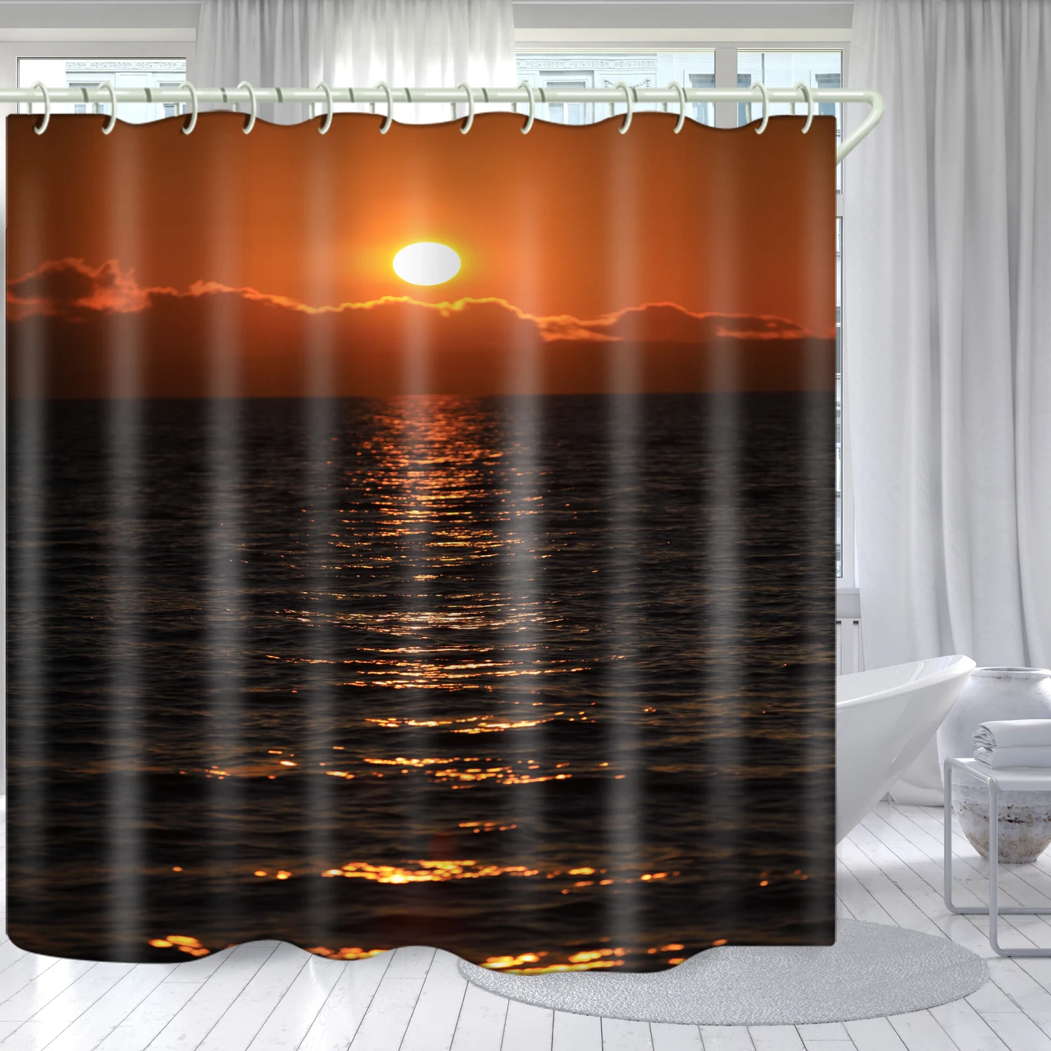 

Sea surface sunset theme 3-5 days delivery bathroom waterproof shower curtain custom printed shower curtain decorative curtain, Picture