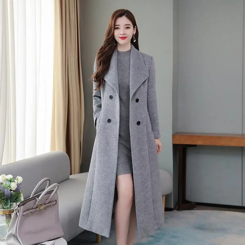 

free shipping New Model Fashion Double-breasted Casual Women Cashmere Mid-length British Woolen Overcoat Winter Warm Wool Coat
