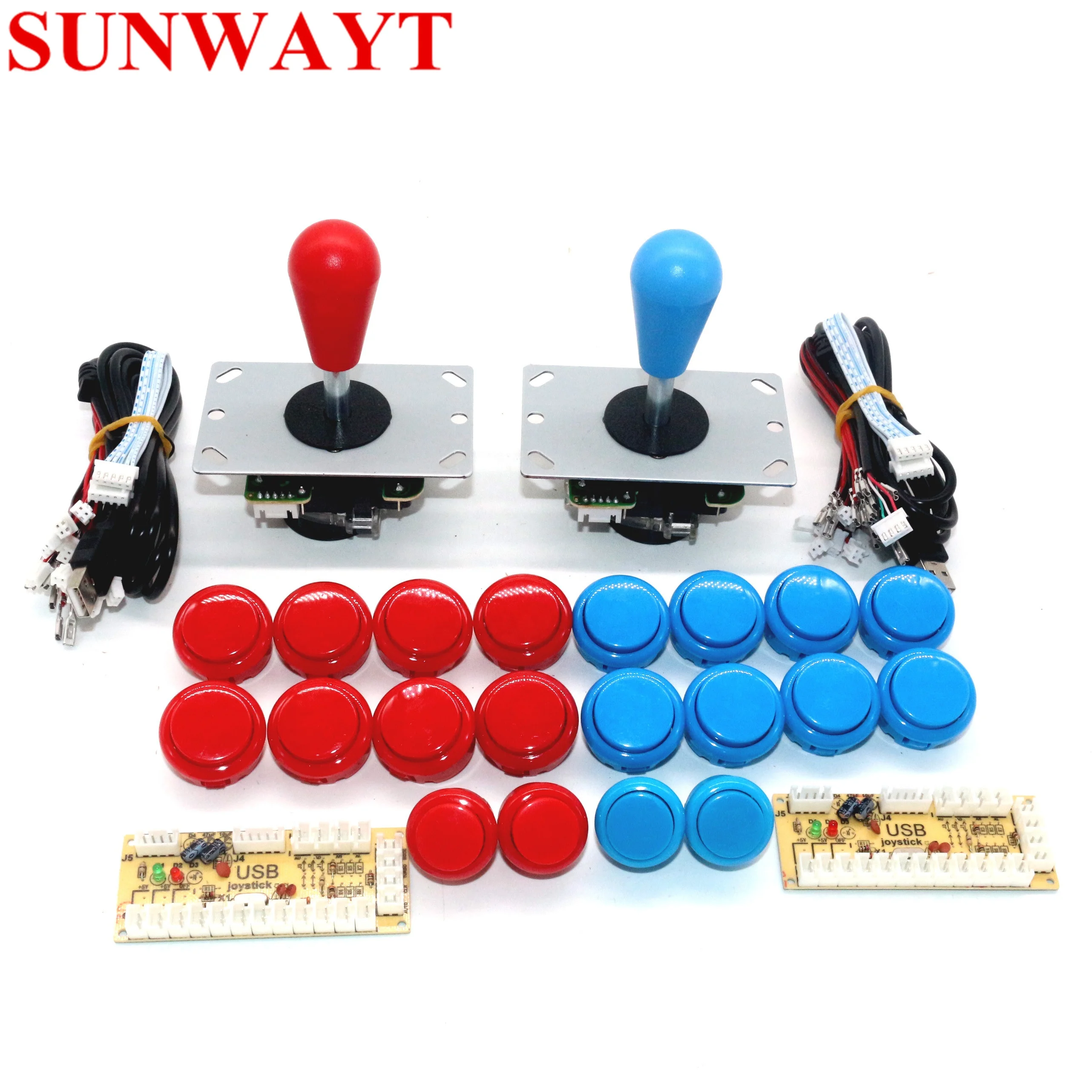 

24MM /30MM Arcade sanwa Buttons + 5Pin 4way/8way Arcade Joystick+1player Zero Delay USB Encoder Board DIY Arcade joystick Kit, Red/yellow/blue/green/white/black