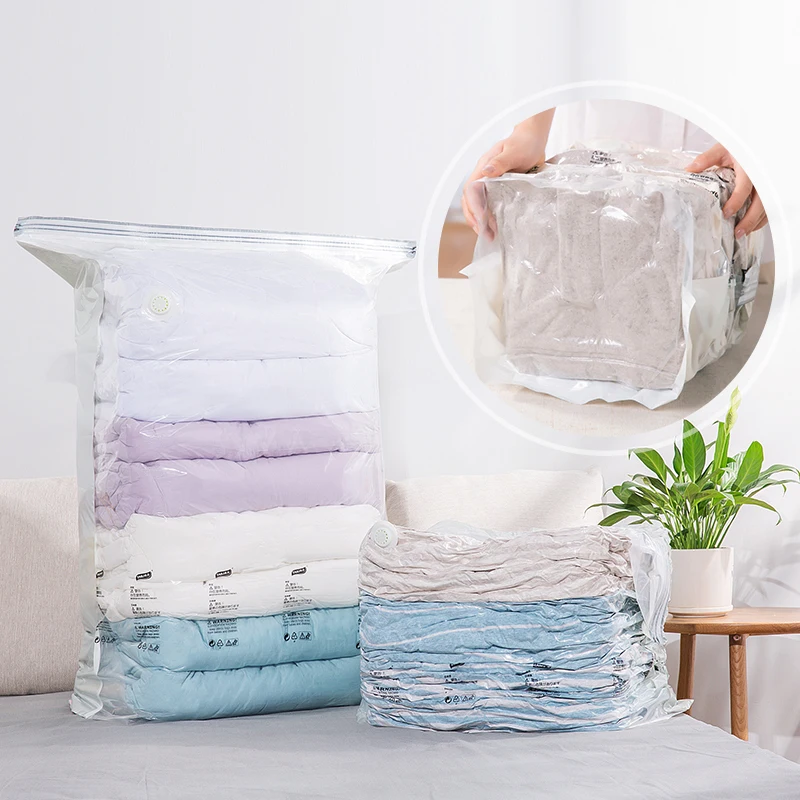 

TAILI Wholesale Plastic Vacuum Compression Storage Bag Set Space Bag Vacuum For Clothes Mattress Quilt Closet Organizer, Clear+white off