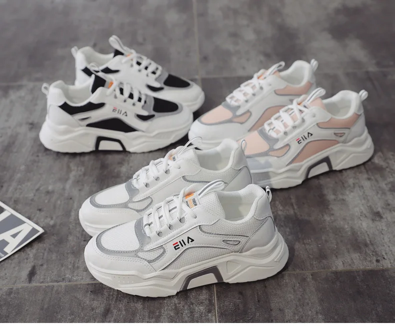 

Comfortable mesh running walking shoes ladies stock casual sports shoes, Black/white/pink