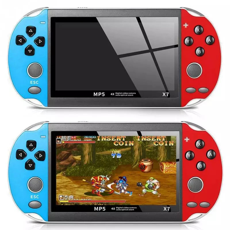 

Wholesale handheld X7 game console 4.3 HD large screen 8g double rocker x7plus classic game retro Mini MP5 video game, Blue, red, blue and red
