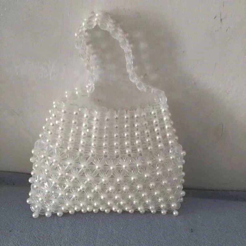 
Antique Summer Handmade Knitted Sweet Crystal Bag Purse Faux Pearl Beaded Evening Bag Wedding Bridal Party Handbag for Women Bag 