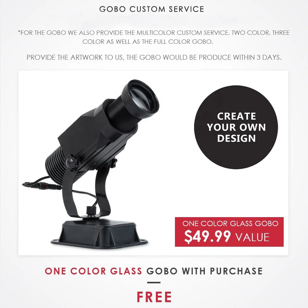 
15W LED Custom Image GOBO Logo Projector Light with Static Function Manual Zoom Focus Customized Gobos for Indoor Use 