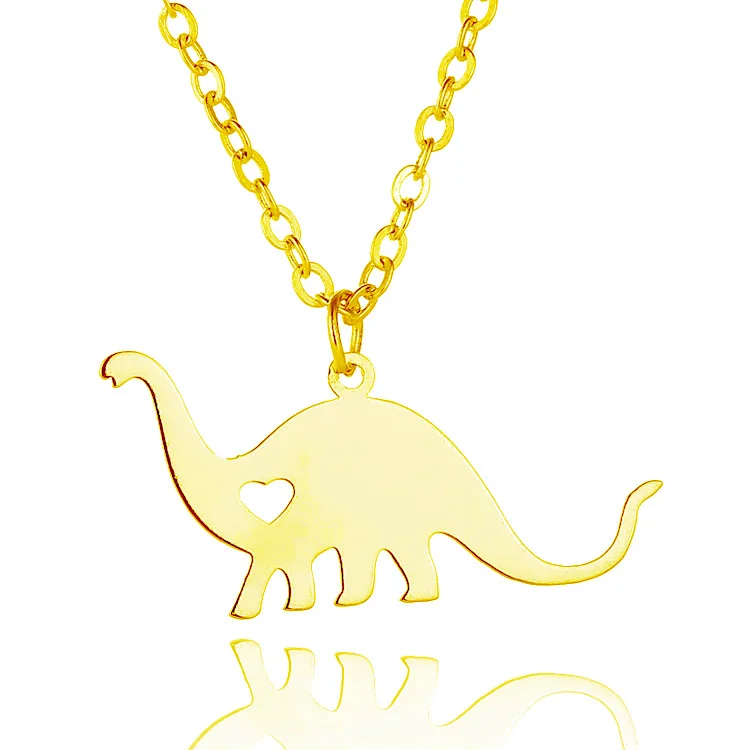 

Souvenir Hollow Heart Animal Stainless Steel Gold Plated Dinosaur Pendant Jewelry Necklace, Gold,silver