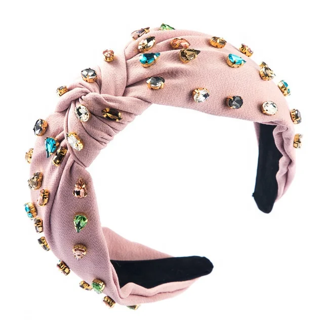 

Vintage Color Fabric Big Bow-knot Headband for Woman Luxury Colorful Water Drop Crystal Hair Hoop Woman Party Hair Accessories