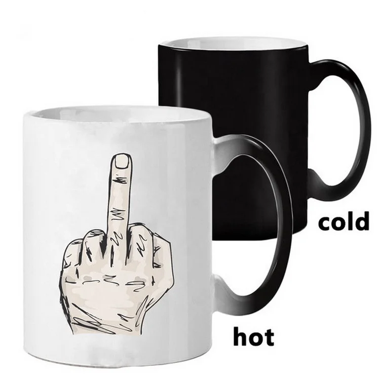 

11oz 330ml black glazed funny middle finger heat sensitive color changing magic sublimation ceramic mug