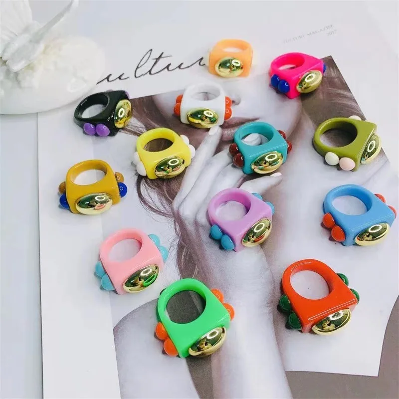 

OUYE 2021 INS Fashion women Acrylic ring for women Simple pop art colorful Resin Ring Jewelry Wholesale resin rings