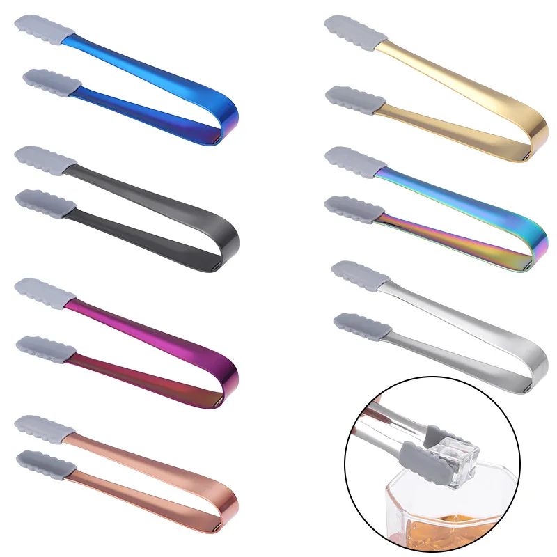 

Stainless steel Kids Mini Tongs Silicone for Ice Sugar Cubes, Silver/gold/rose gold/black/blue/purple/rainbow