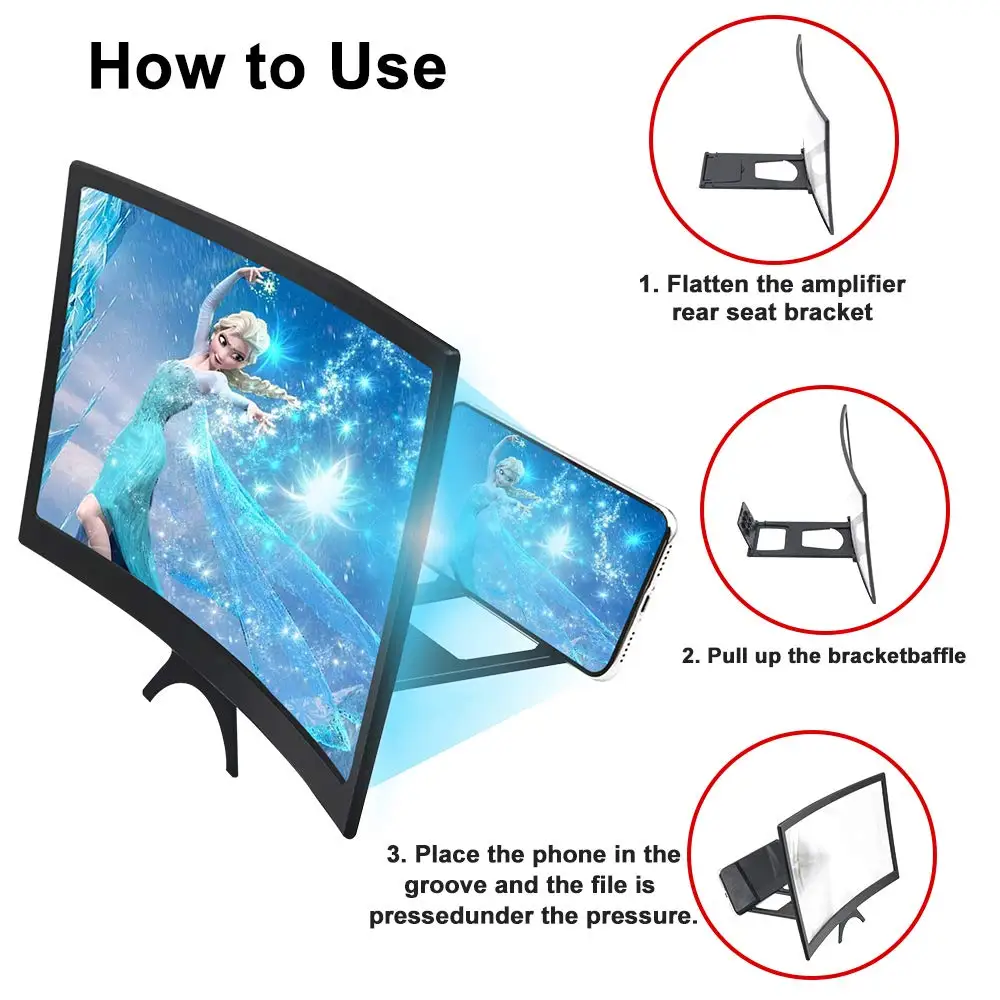 
New phone accessories 12 inch curved mobile screen magnifier for amplifying screen enlarger 3d tv mobile phone screen magnifier 