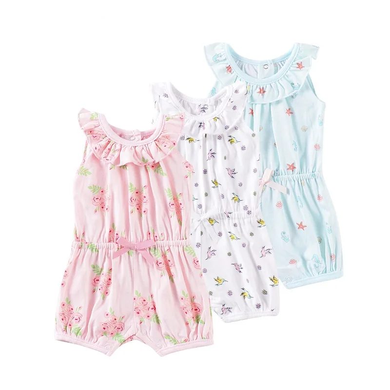 

2021 Hot on Amazon Wholesale summer Baby Clothes Fashion Hot Sale Baby Girl Clothes Sleeveless Baby Romper, Picture