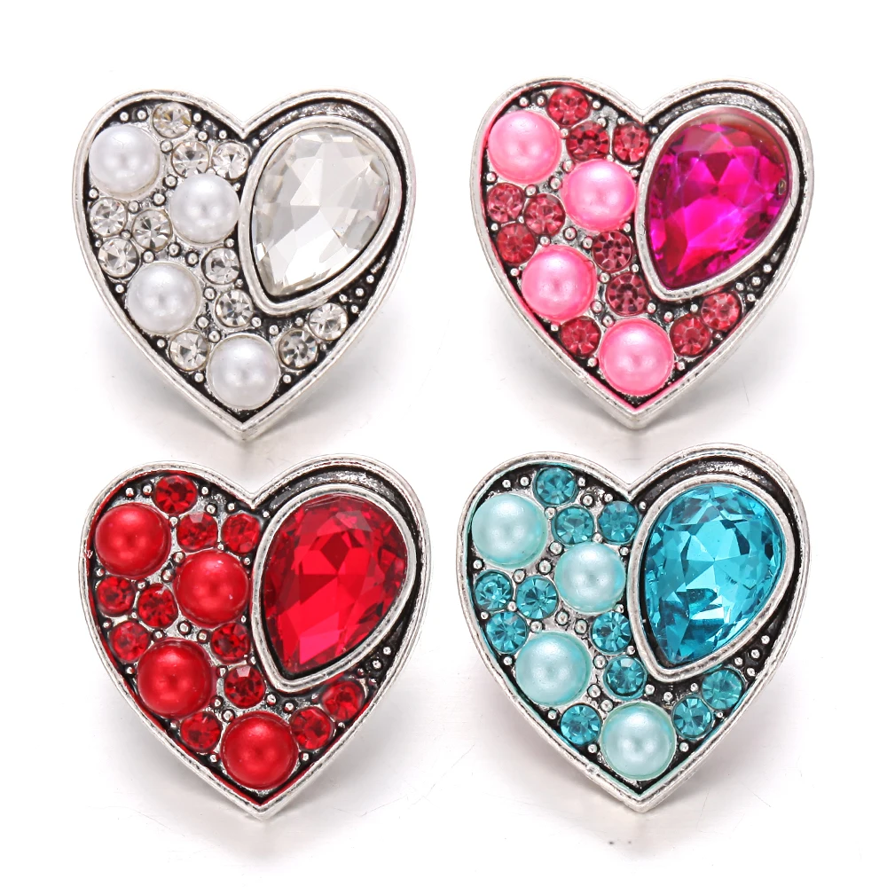 

Assorted Pearl 18mm Snap Jewelry Waterdrop Rhinestone Love Heart Metal Snap Buttons Fit 18mm Snap Button Bracelet Free shipping