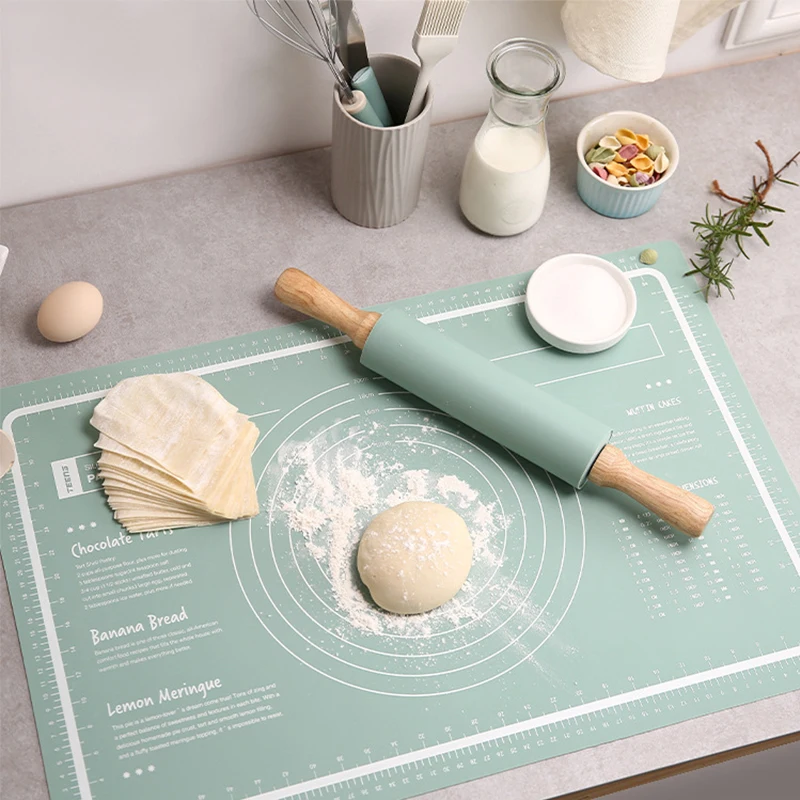

Food grade high temperature resistant thickened Nordic style silicone dough kneading rolling pin baking mat, Green