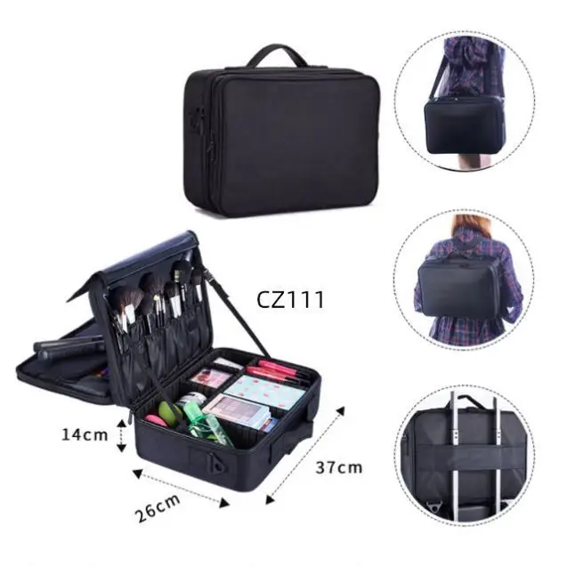 

Bearky Polyester Double layer Multifunction Portable Makeup Bag Case With Dividers