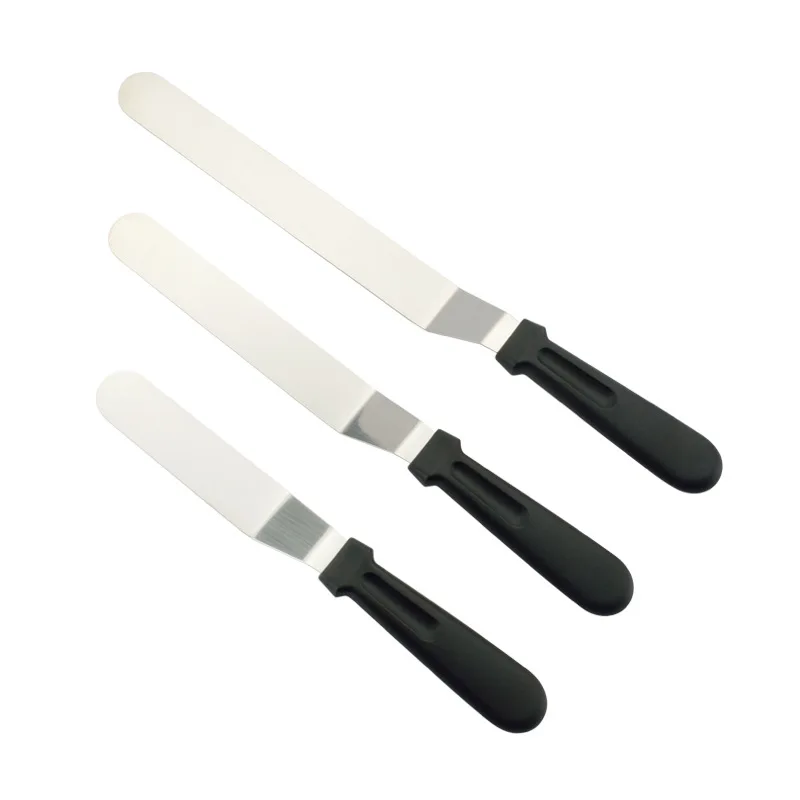 

6 8 10 Inch Stainless Steel Blade Angled Cake Decorating Knife Icing Frosting Spatula Set with PP Handle, Black handle