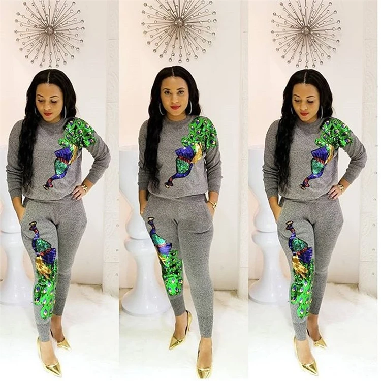 

W8524 New arrivals 2020 two piece pant suit sequin sets womens clothing