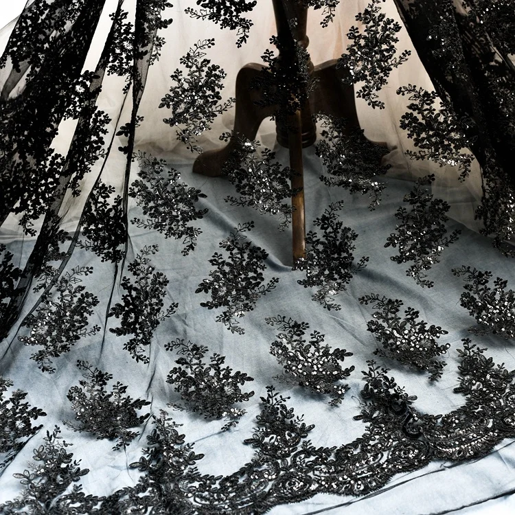 

Classy embroidery wedding gown tulle fabric lace materials bridal, White, black and customized color