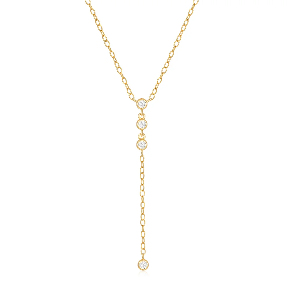 Wholesale Fashion High Quality Round Zircon Jewelry 925 Sterling Silver Y Shape Gold Plated Clavicle Necklace Jewelry for Women