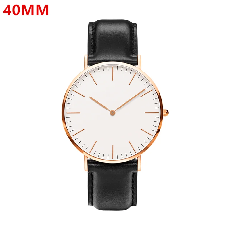

2020 Customized Logo Classical Ultra Thin Minimalist Simple Design 40MM 36MM Rose Gold Case Black Leather Strap OEM Mens Watch