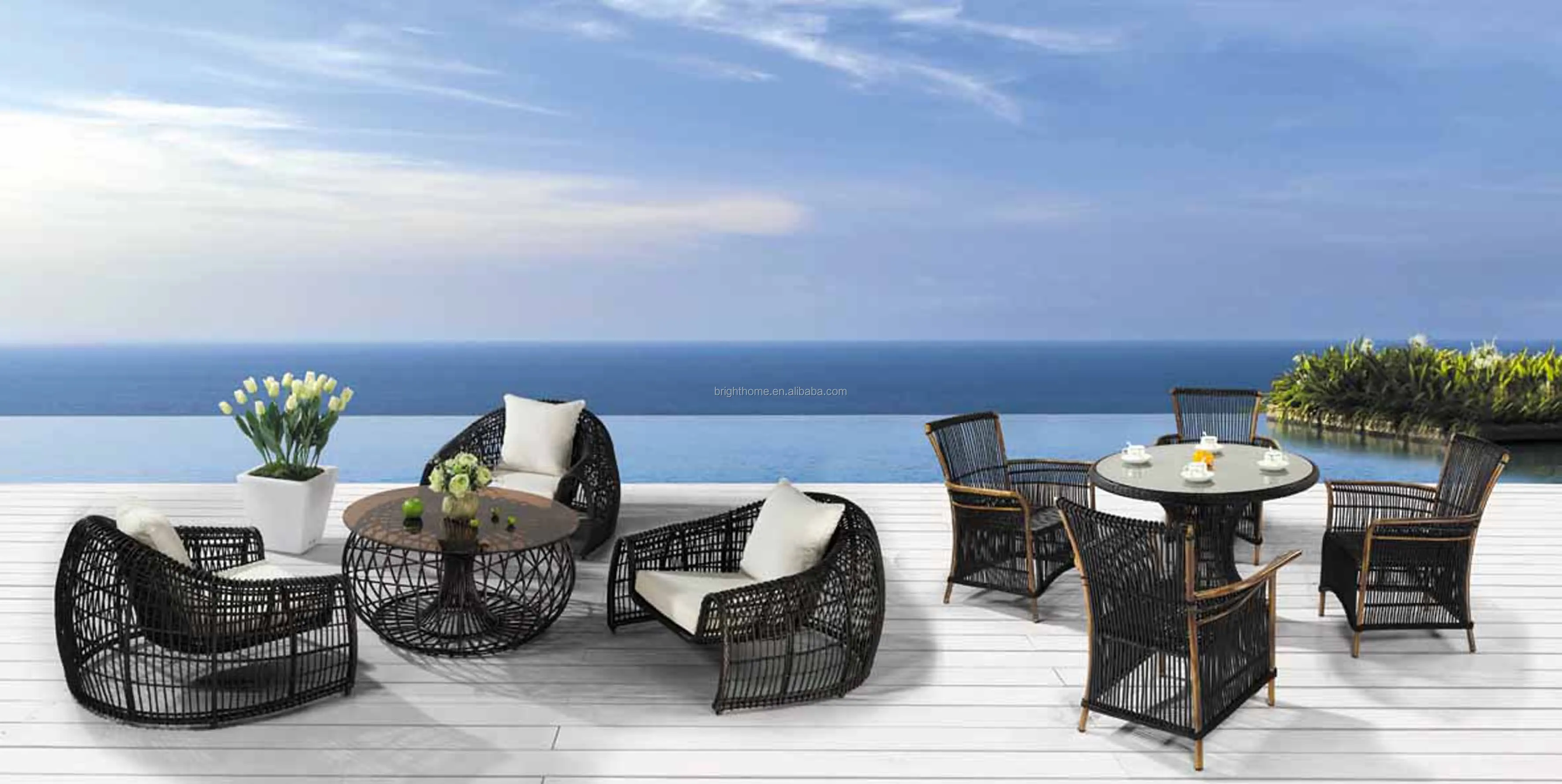 铝厚pe 藤条经典休闲弧单沙发套花园户外家具