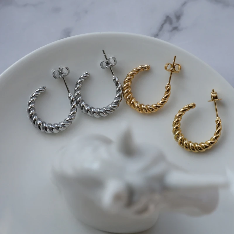 JOOLIM Jewelry PVD Gold Plated Croissant Hoop Earring Trendy Earrings Gold Stainless Steel Jewelry