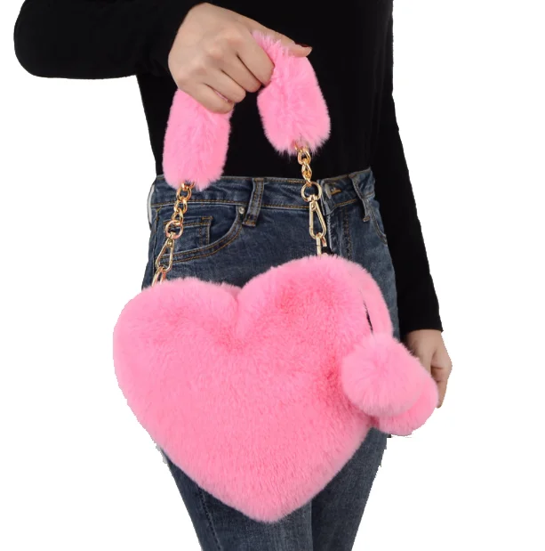 

NEW fashion heart-shape handbag for women plush purses bag ladies cute wallet, Pink, khaki, purple, beige, red