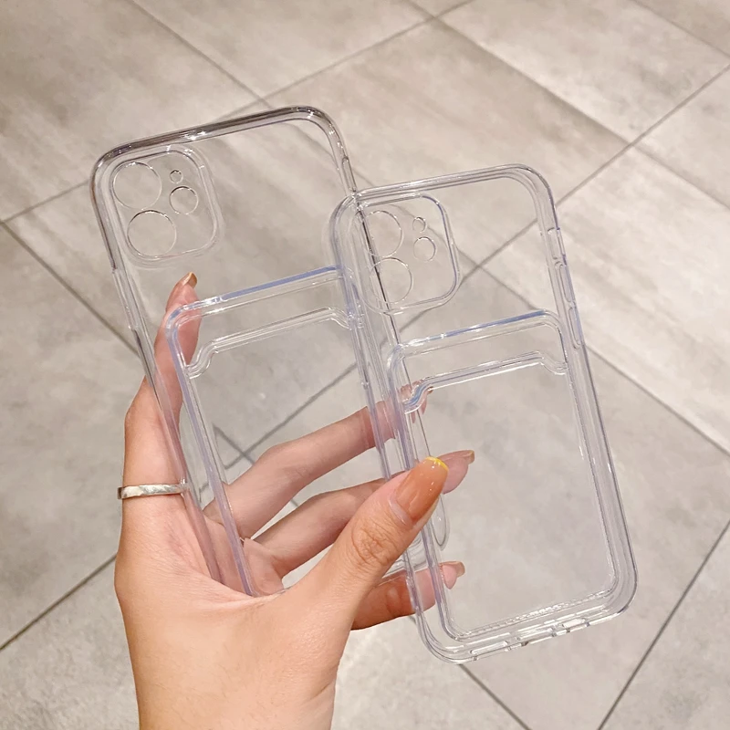 

Transparent Jelly TPU Clear Case with Pocket for iPhone 13pro Max 12pro 11 7 8 Plus X XS XR Credit Card Holder Phone Case