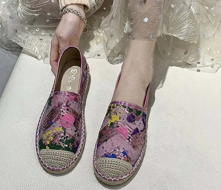 

2020 fashion glitter fishermen women espadrilles shoes sneakers hemp outsole casual flats lady loafers