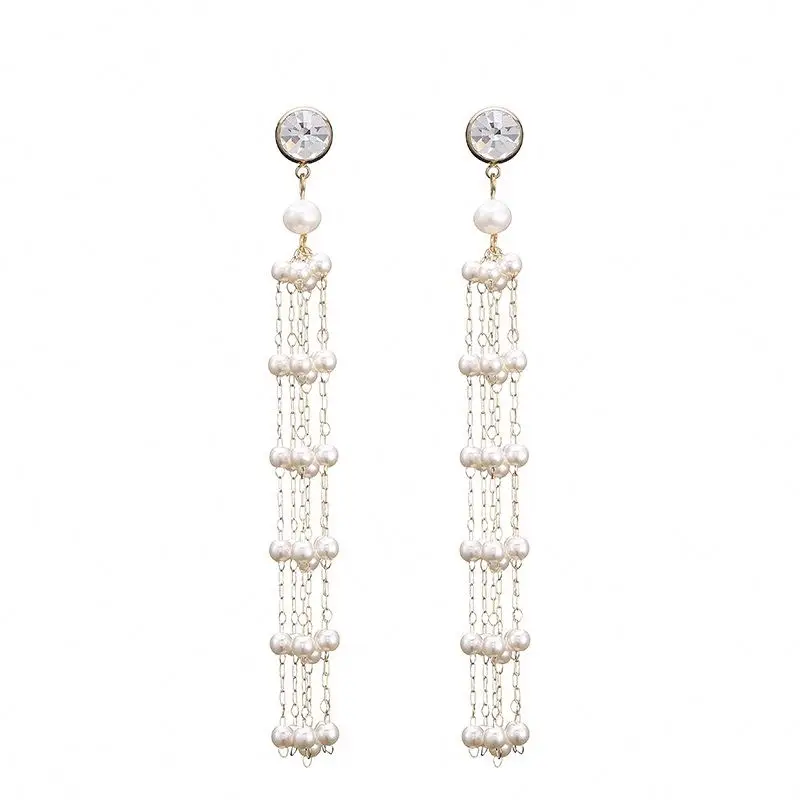 

Kpop Fashion Temperament Pearl Zircon Tassel Earring,Pearl Long Drop Earrings For Women