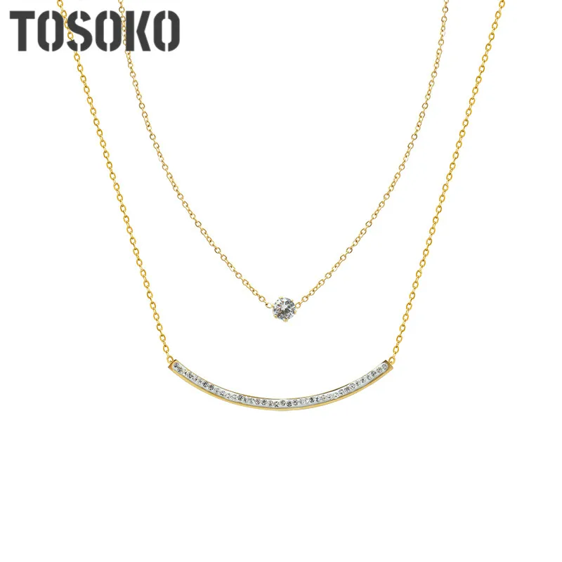 

Stainless Steel Jewelry Smile Zircon Double Layered Necklace Women's Fashion Clavicle Chain BSP943