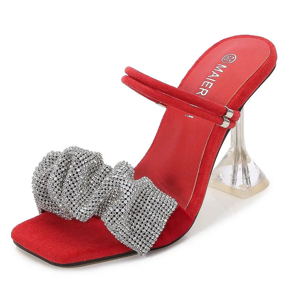 

2021 summer New arrival women's Square head bowknot high heel slippers women's sandals