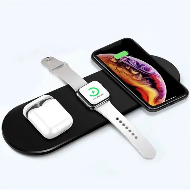 

UUTEK V8 wireless charger for mobile phones smart watches earphones new hot selling 3 in 1 wireless charger, Black white