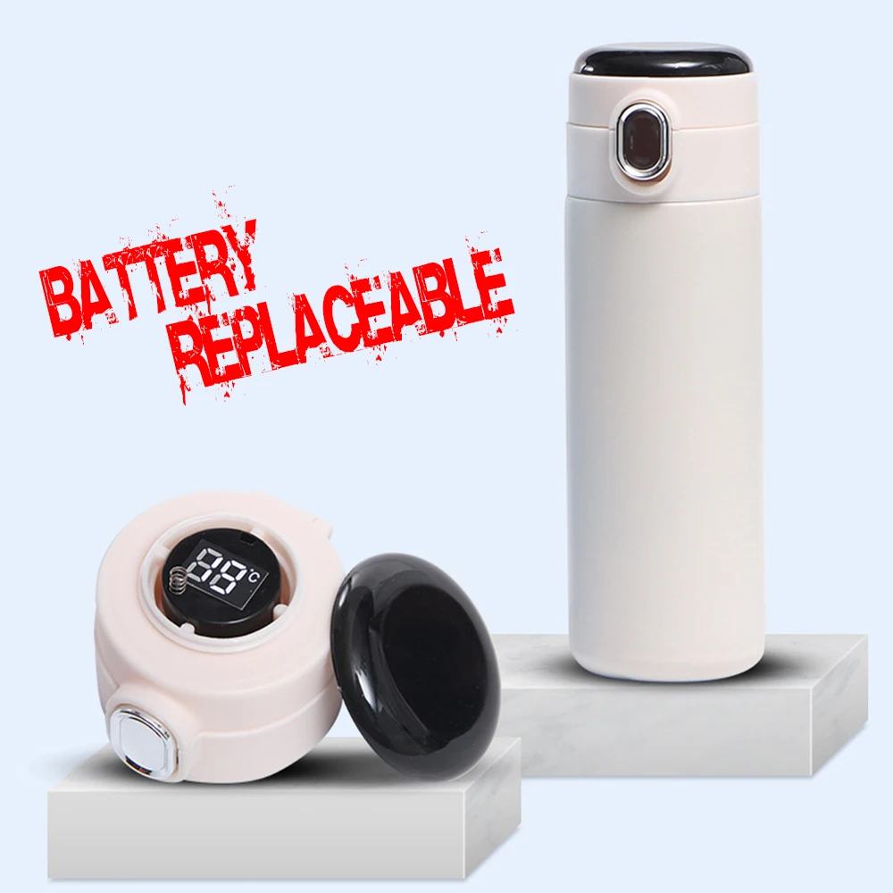 

Temperature Display Stainless Steel Thermoses with LCD Touch Screen Vacuum LED intelligent Mug Replaceable Battery Smart Pea Cup, White, black, blue, pink