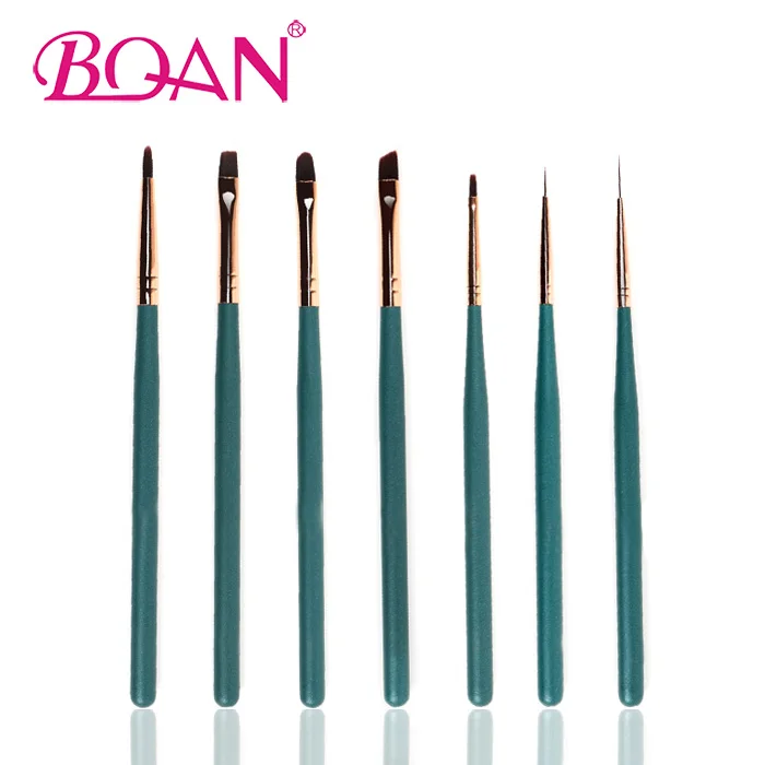 

BQAN OEM 7pcs Wood Handle Nylon Nail Art Brush Set UV Gel Painting Brush, Dark green