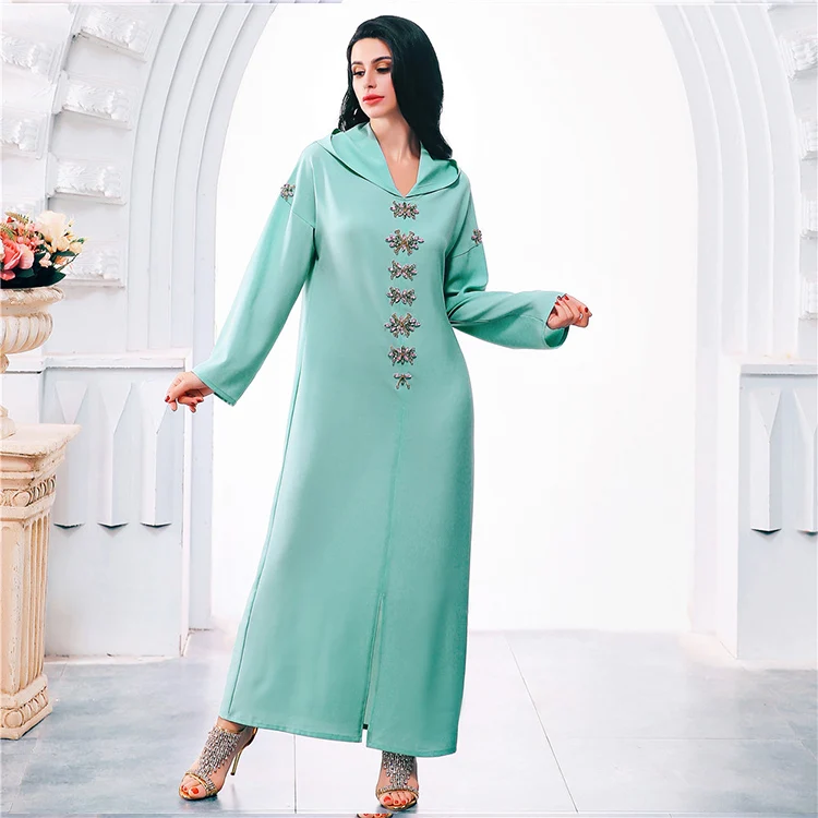 

Elegant Lady Dubai Hijab Handmade Hooded Robe Abaya Muslim Middle East Southeast Asia Women Vintage Long Sleeve Dress, Customized color