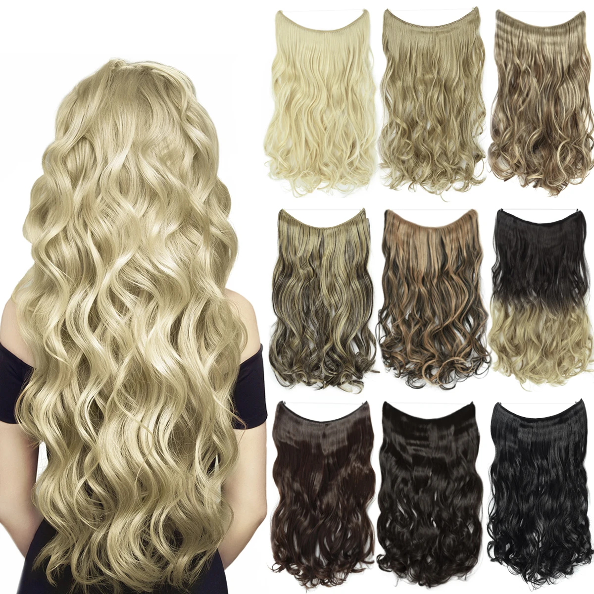 

Free shipping elastic wire hair, high temperature wire hair, invisible halo synthetic hair extensions