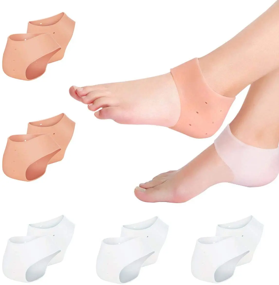 

2021 Hot Sale JHZ108 Silicone Cushion Treat Heel Spurs Callus Bruised Calcetines De GEL Protection Heel Sock, Pink white