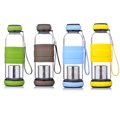

Mikenda 420ml My water jug Pumpkin Cover Glass Water Bottle With Tea Infuser Two-way Communication Anti Scald Outdoor Bottle