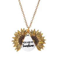 

drop shipping Women Gold Necklace Custom You are my sunshine keep going Open Locket Sunflower Pendant Necklace