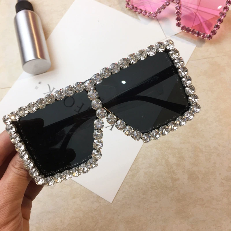 

EB-2022 new050517 Rhinestone Cube Sunglasses Women Sun Glasses Large Square Glasses Sunglasses 2022 new21 Sun Glasses