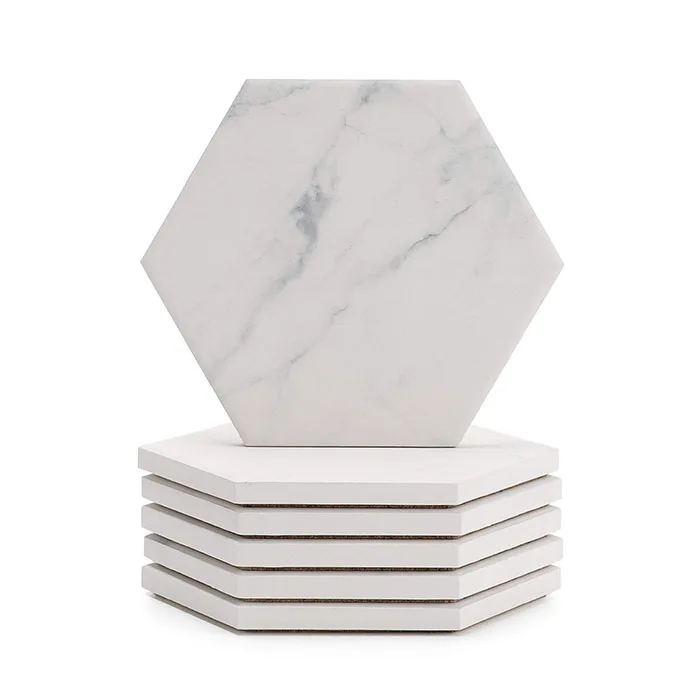 

Wholesale Set of 6 White Marble Pattern Absorbent Ceramic Coasters for Drink with Cork Back, As show or customized